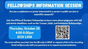 Alt text: “Fellowship Information Session, October 31, 2024, at 3:00 PM, Register Using QR Code.”