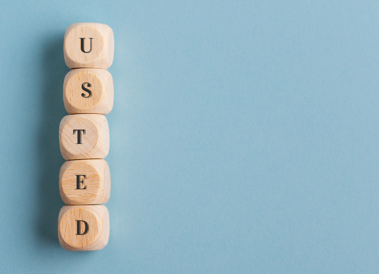 Wooden blocks with 'usted' written on them