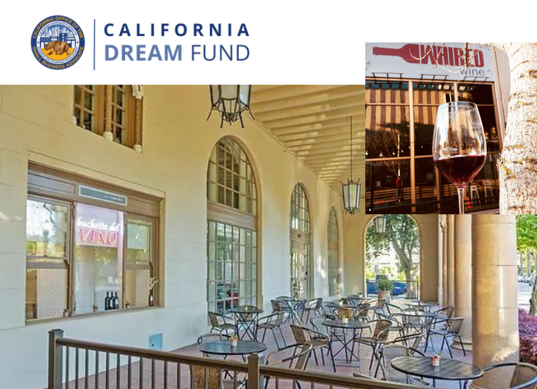 Photo of Whired Wine Restaurant and CA Dream Fund logo image link to story