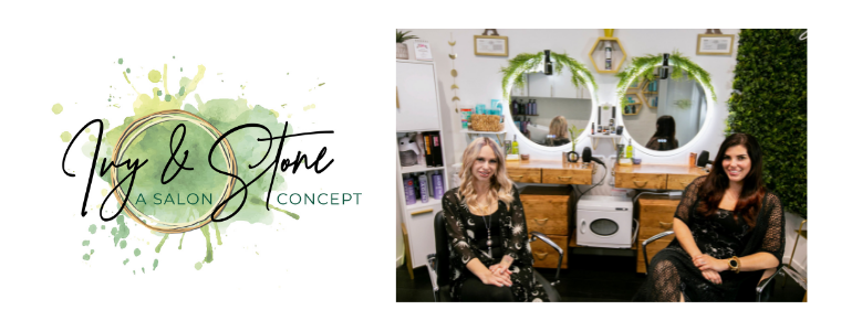 Ivy & Stone logo with photo of co-owners