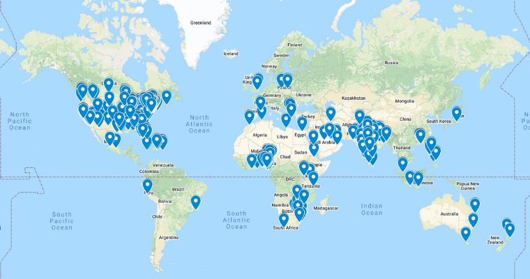 World map showing MOBI student locations