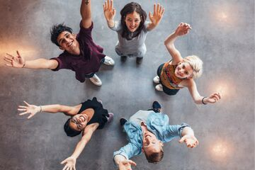 Overhead photo of people celebrating 