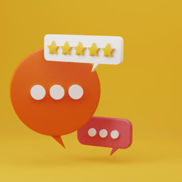 Graphic showing conversation bubbles and five stars