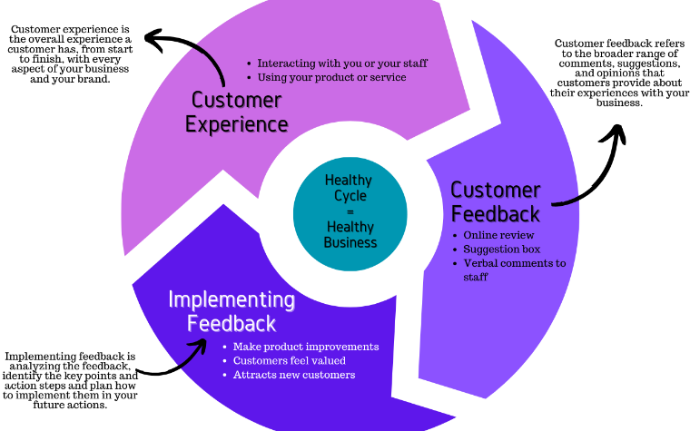 Diagram showing relationship between customer experience and customer feedback