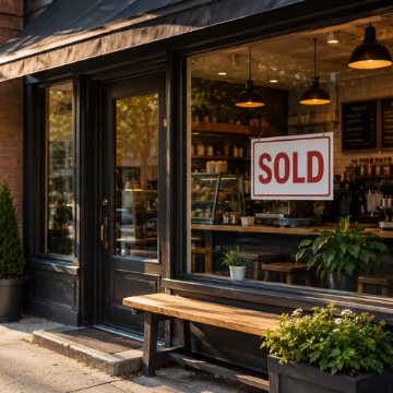 Business with a sold sign in the window