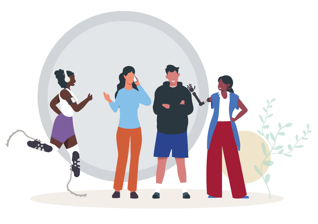 Illustration of community members with different disabilities