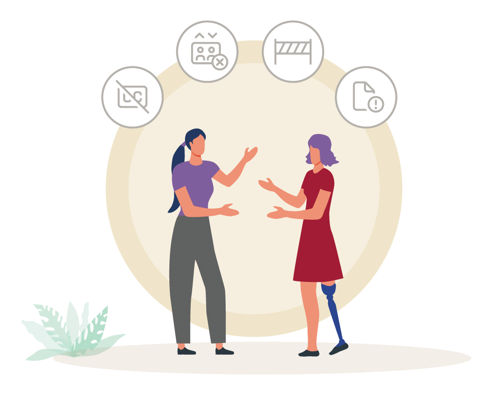 Illustration of two community members discussing different types of barriers