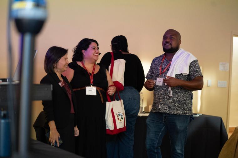 A group of people gather at an event 