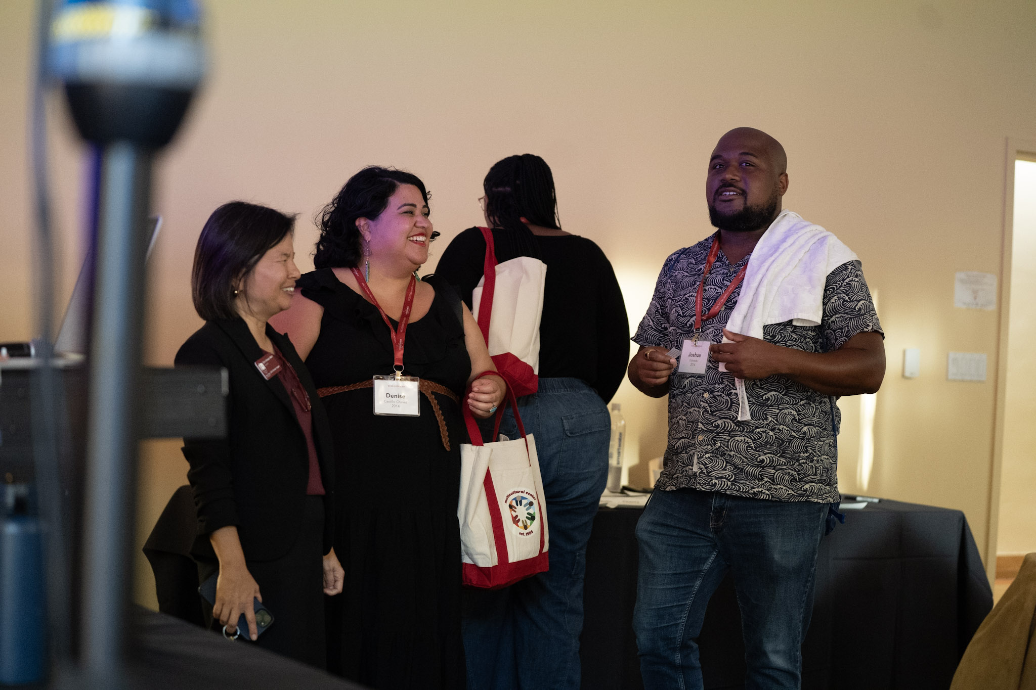 A group of people gather at an event