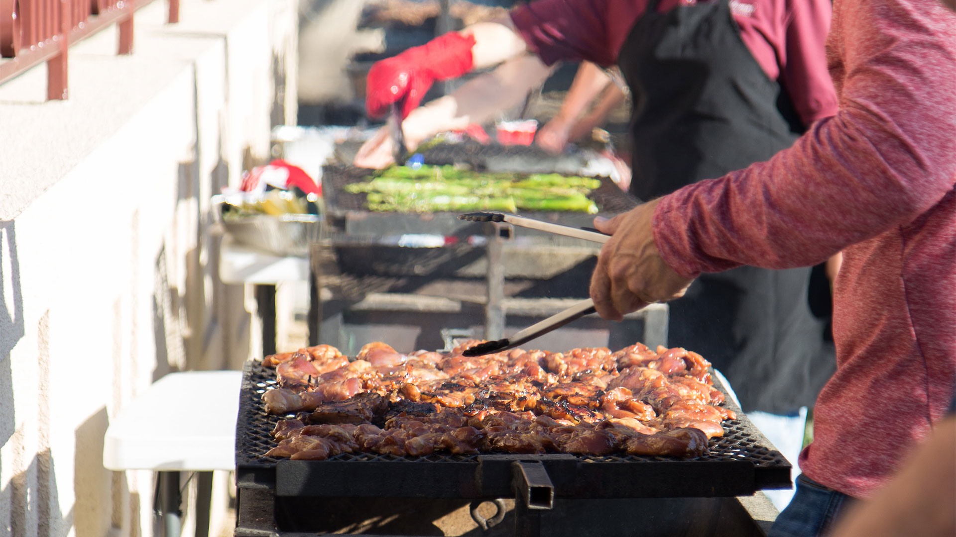 A line of grilled food cooking