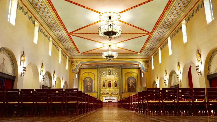 Upward view of the inside of the Mission Church