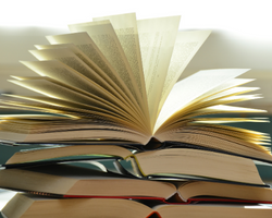 A stack of open books 