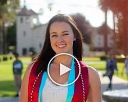 Photo of Amanda Harris '18 with the Mission in the background.