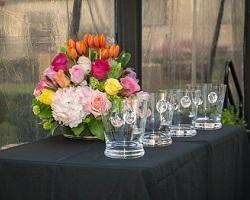 Alumni awards sitting on a table.