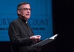 Kevin O'Brien, S.J., delivering 2020 State of the University address.