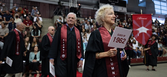 Class of 1962 and Class of 1962 alumni representatives walking in President Sullivan's Inaugural Procession.