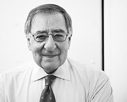 Black and white portrait of Leon Panetta.