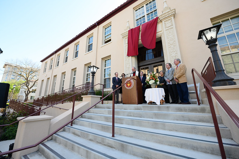 Speakers at the entrance before the Bannan Renaming Unveil
