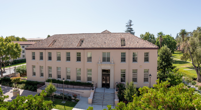 Bannan Alumni House Drone View of the building 