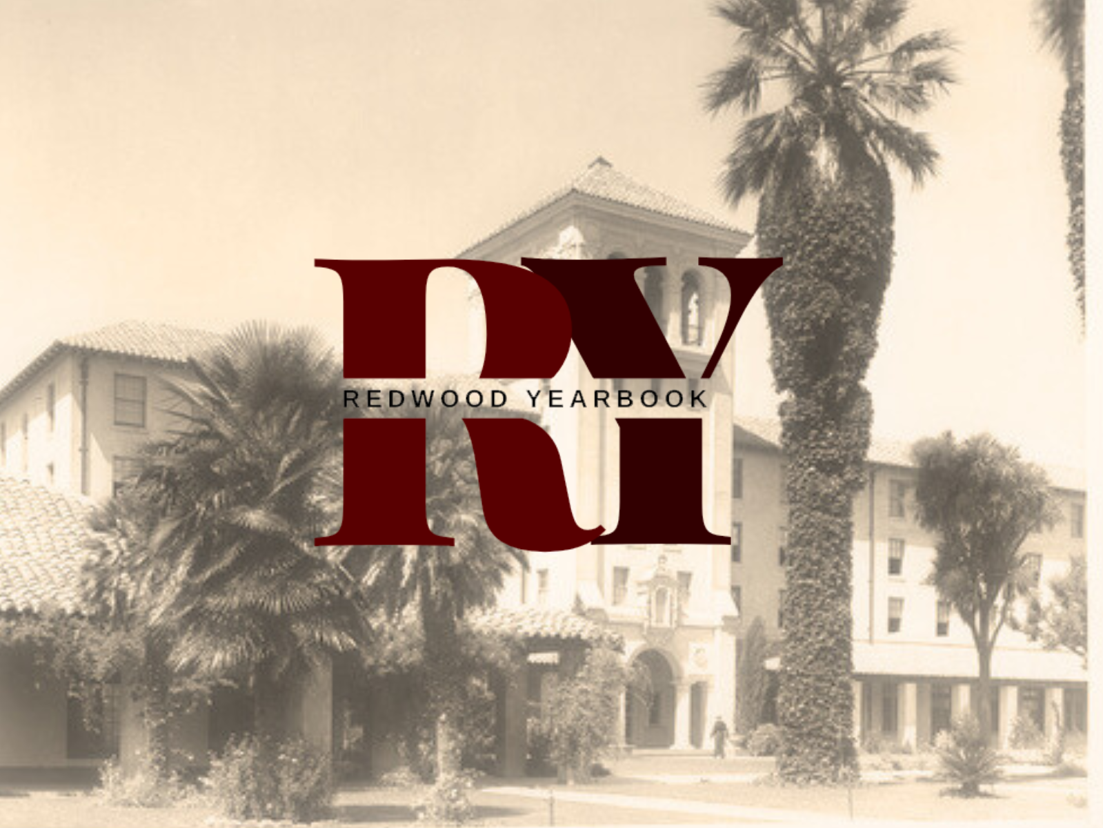 Logo of the Redwood Yearbook on top of a dated image of Nobili