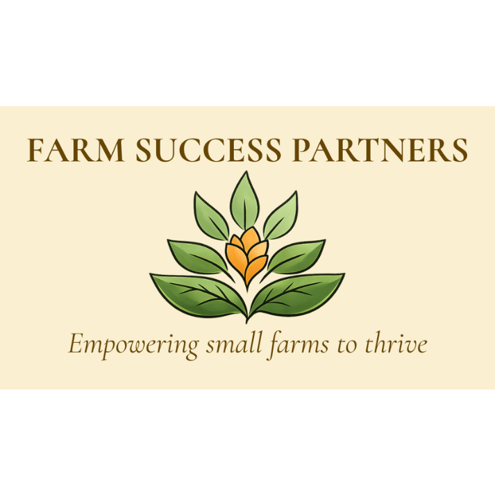 The words Farm Success Partners sits above green leaves and a yellow flower. Beneath it are the words Empowering small farms to thrive 