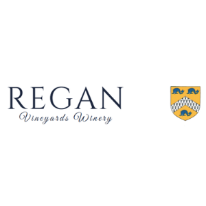 The words Regan Vineyards Winery sit next a yellow and blue shield 