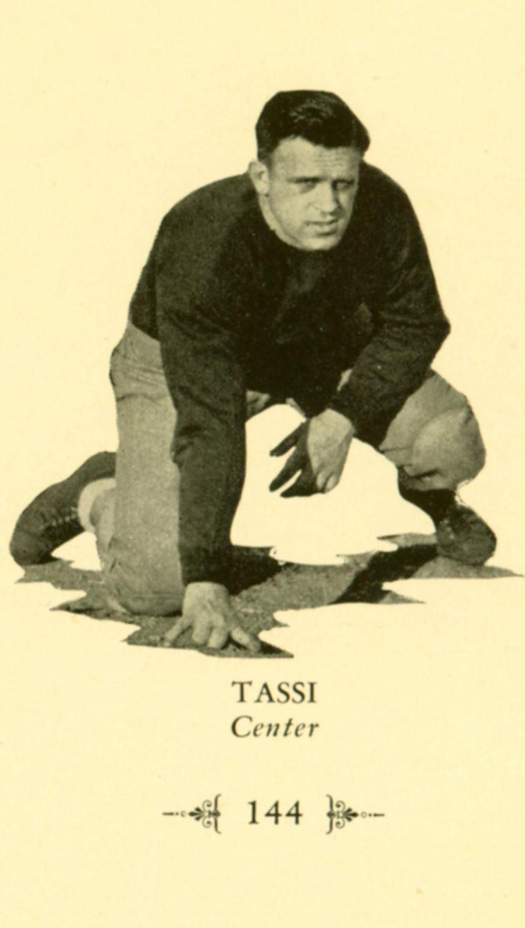Albert Tassi 1931 text on a sepia-toned image of a man in a wrestling stance.