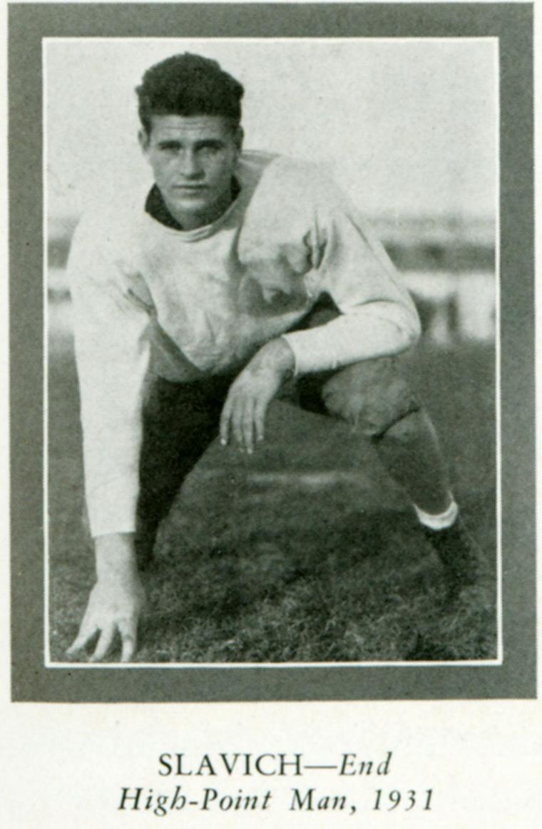 A black and white photo of Francis Slavich, 1933, in sports attire.
