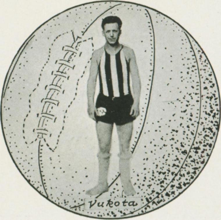 Black and white image of a man in a striped sports uniform from 1926.