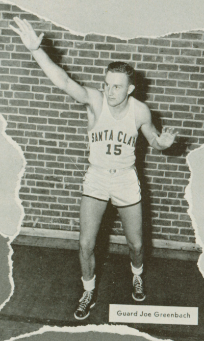 Black and white photo of a basketball player named Joseph Greenbach Jr. from 1950.
