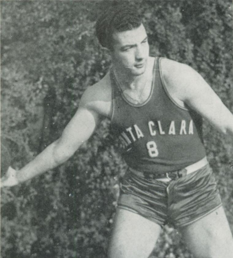 A vintage photo of a basketball player wearing a UCLA jersey, numbered 6, from 1938.