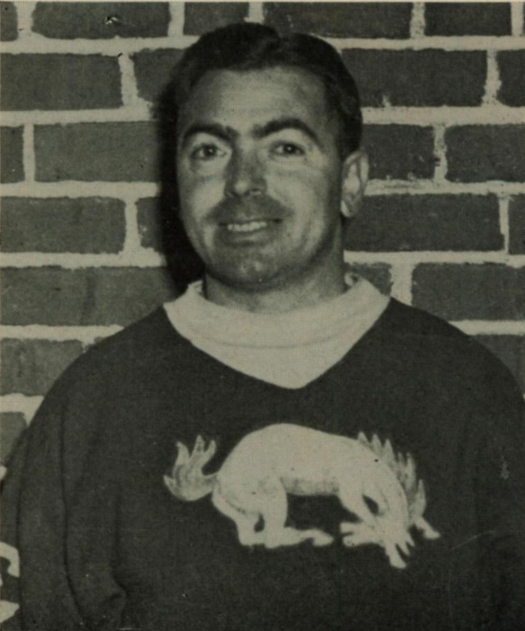 A person in a sweatshirt with a buffalo graphic.