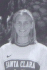 Person wearing Santa Clara athletic jersey in grayscale image.