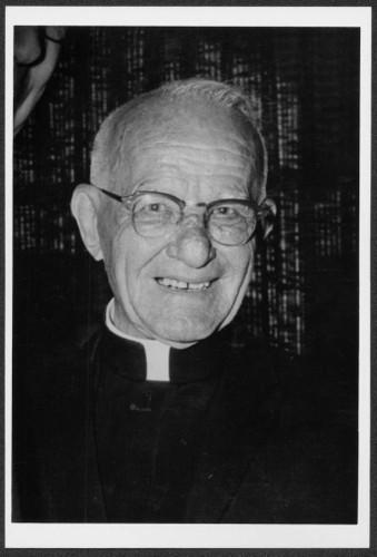 Black and white photo of a person labeled William Gianera, S.J. HOF.
