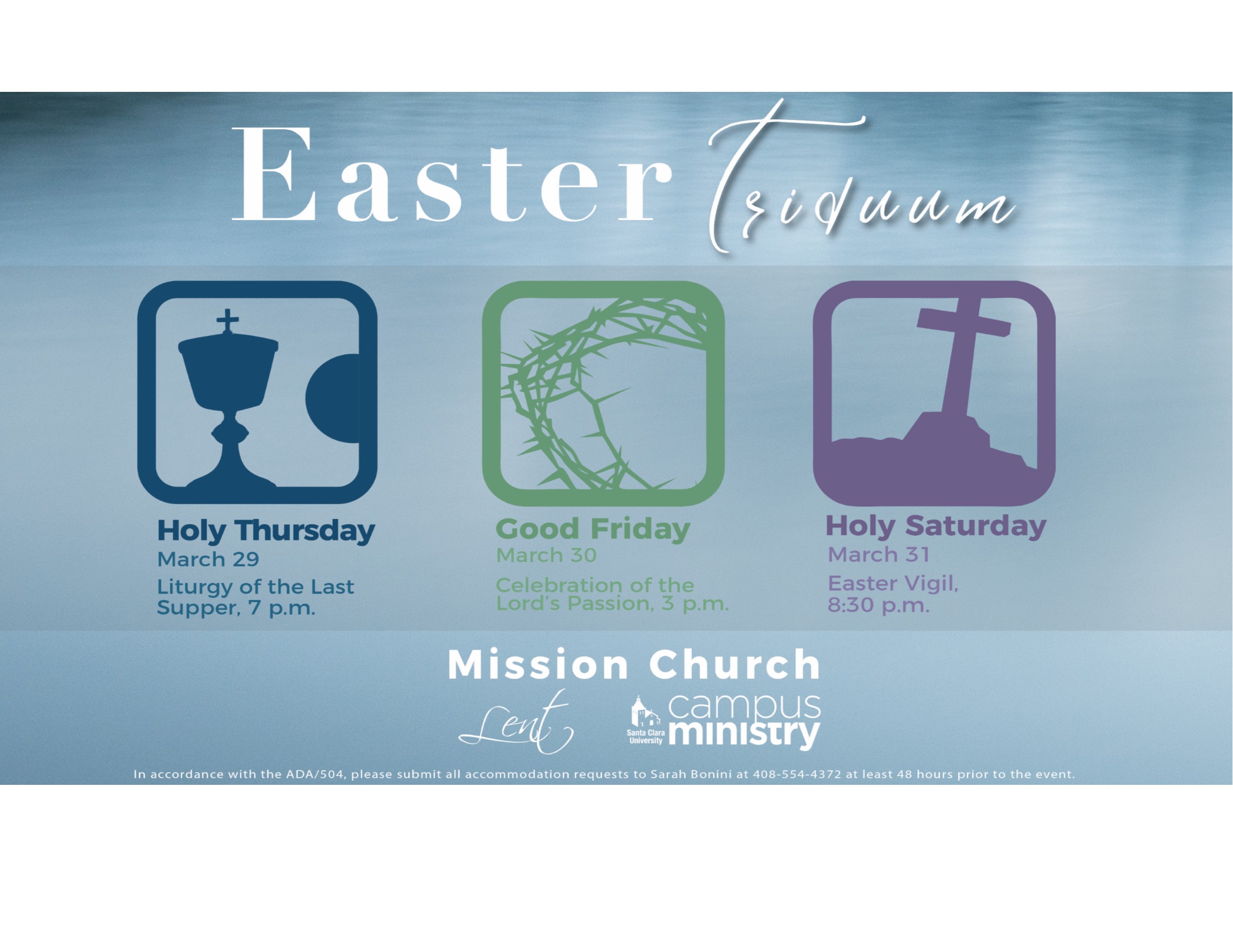 Easter Triduum 2018 events: includes services with hands, heart, and chalice icons.