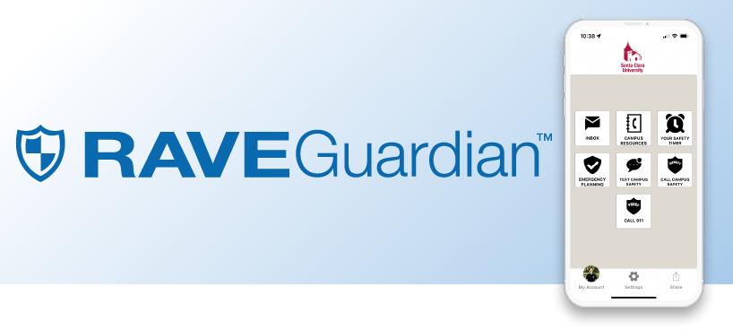 Rave Guardian header banner  with logo and phone image