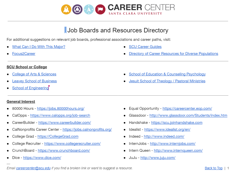Job Boards and Resources Cover Page
