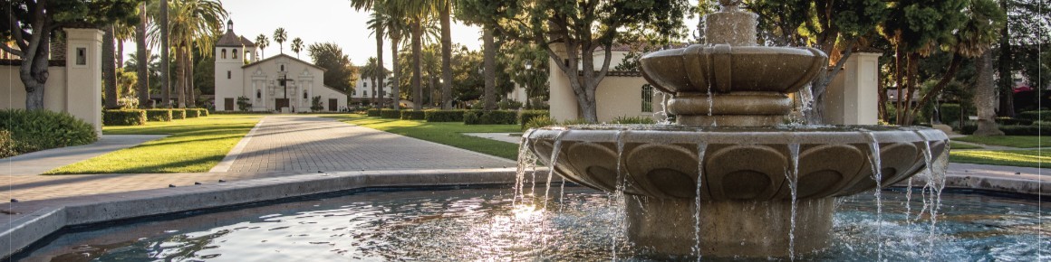 SCU Fountain with Mission Church in background