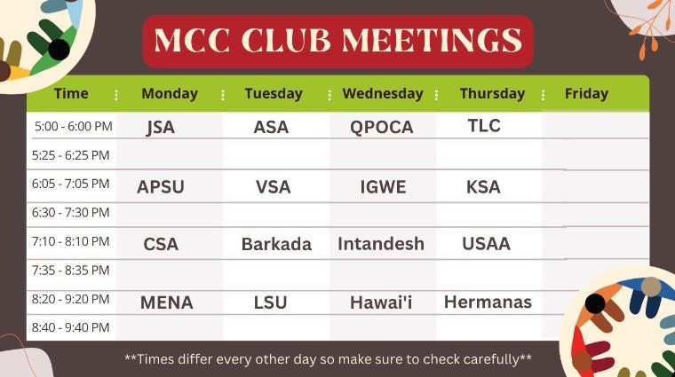 MCC Meeting times