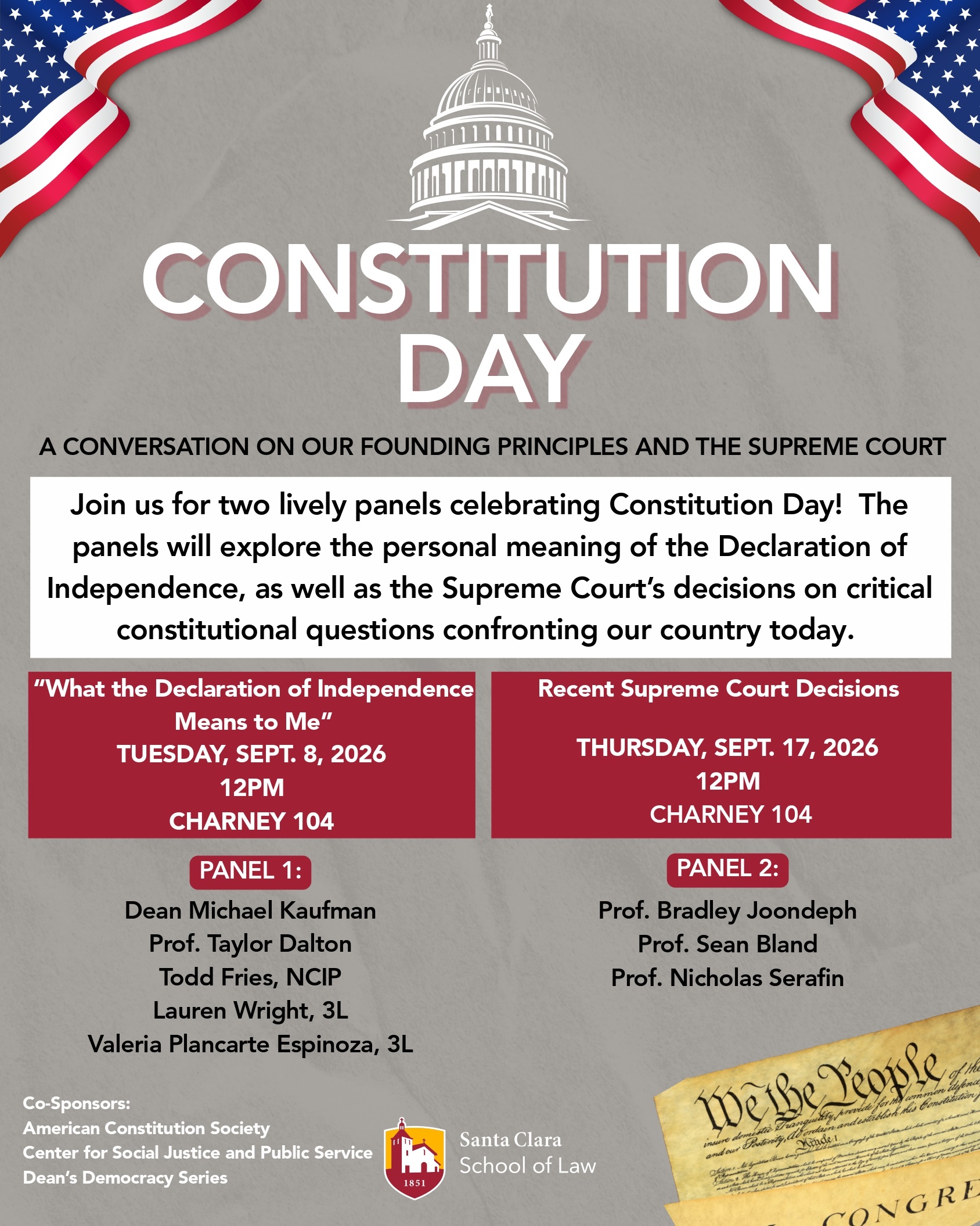 flyer with information related to constitution day discussion panel