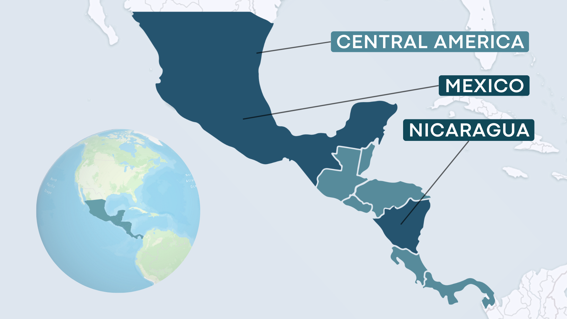 Where we work - Map of Central America (darker blue) 
