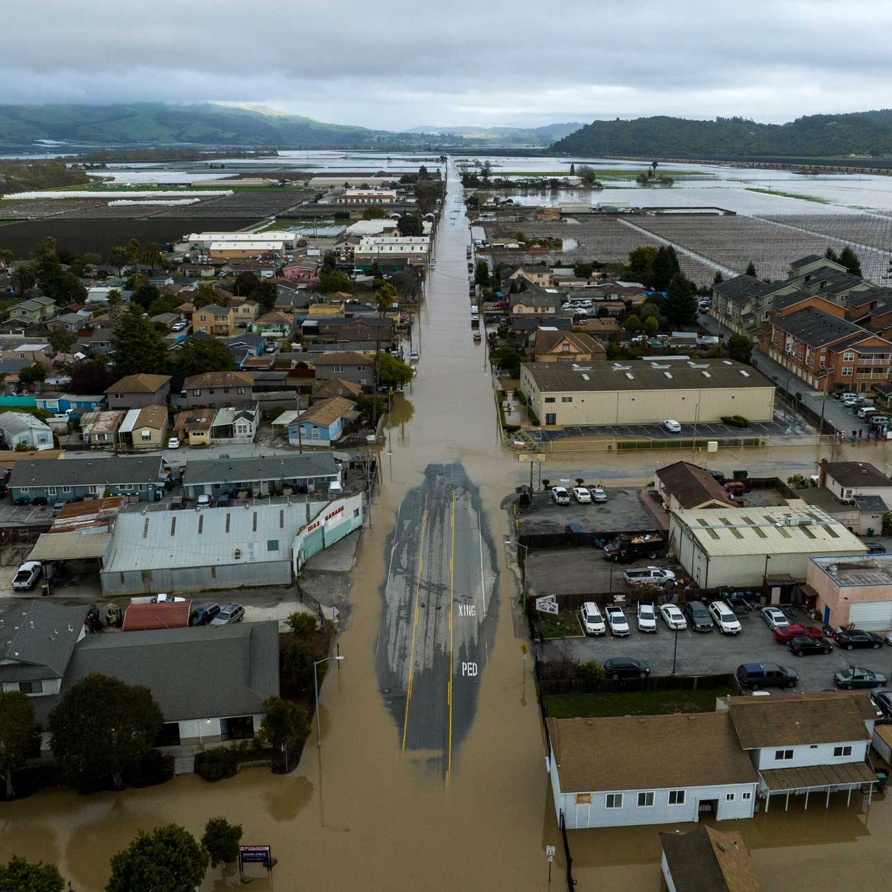 aerial view of flood from pajaro levee break 