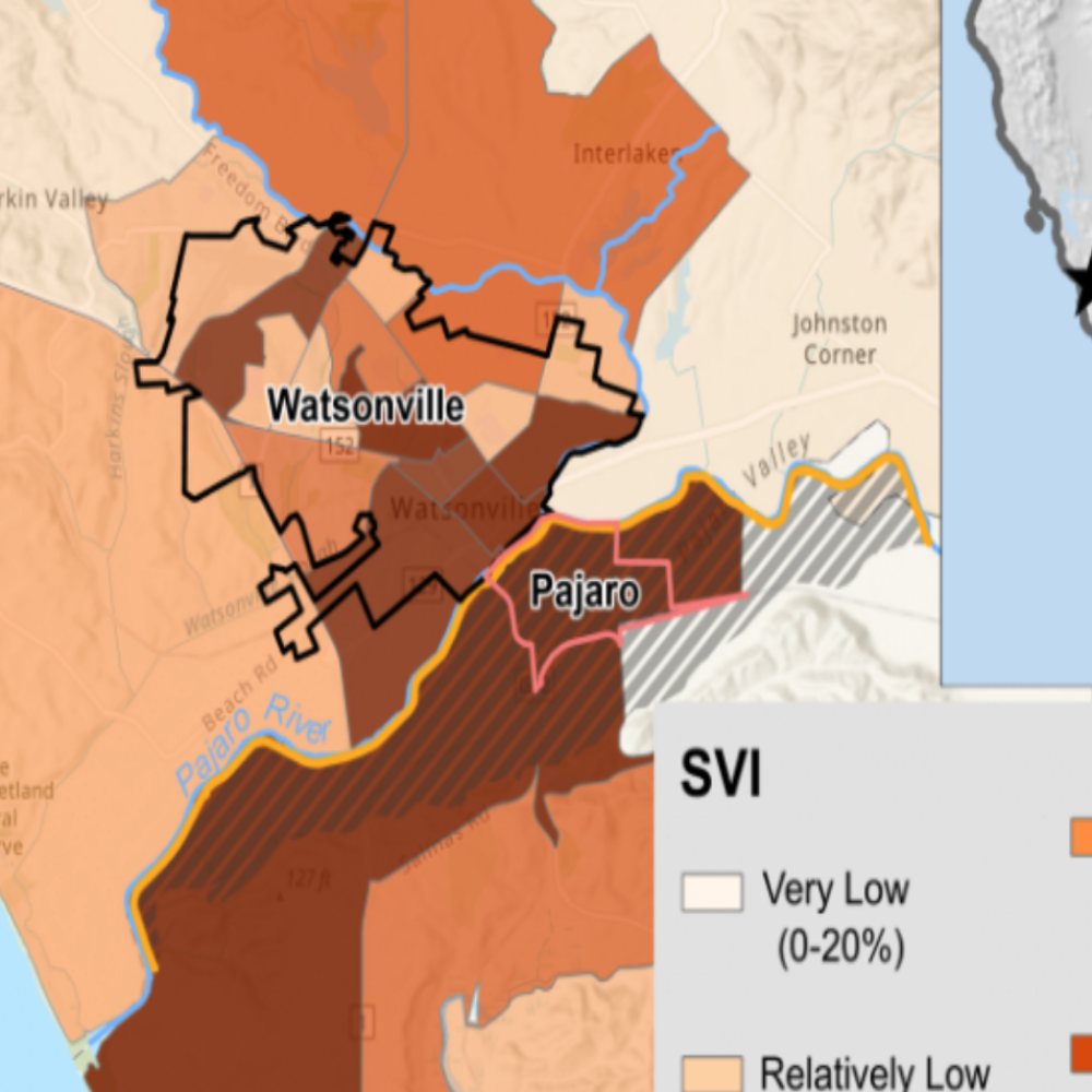Location and Social Vulnerability Index for Pajaro and surroundings (FEMA, 2023b) 