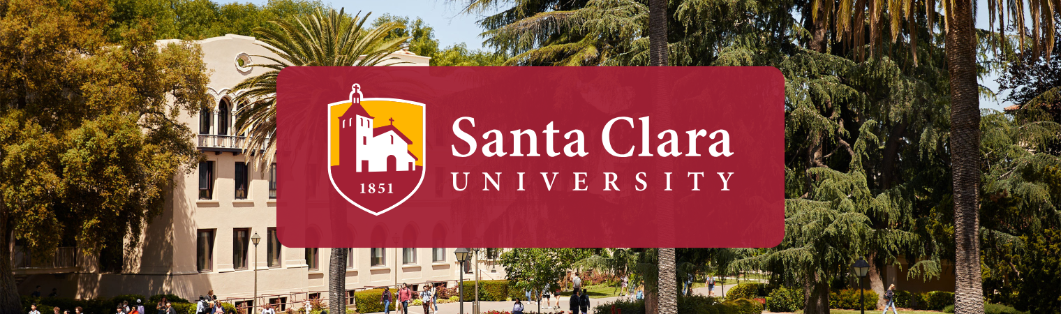 Decorative; Santa Clara University logo with campus scene in background
