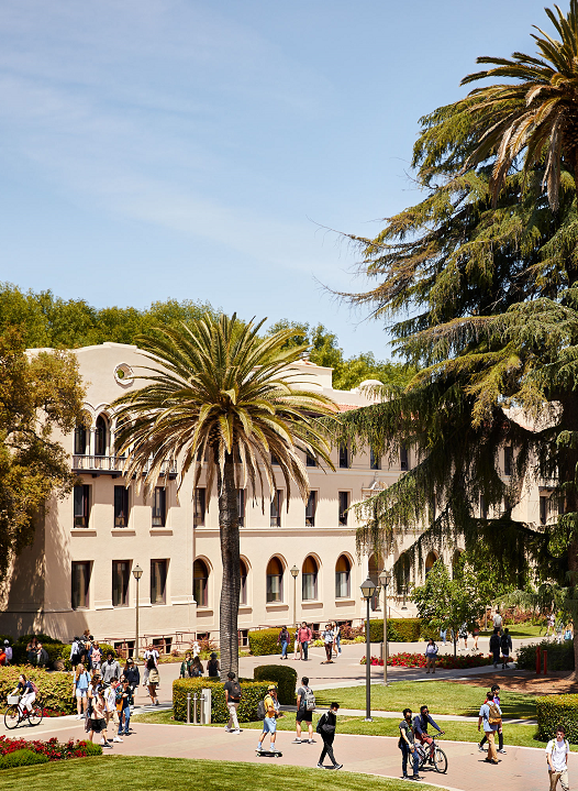 Decorative; aerial of SCU campus buildings and palm trees
