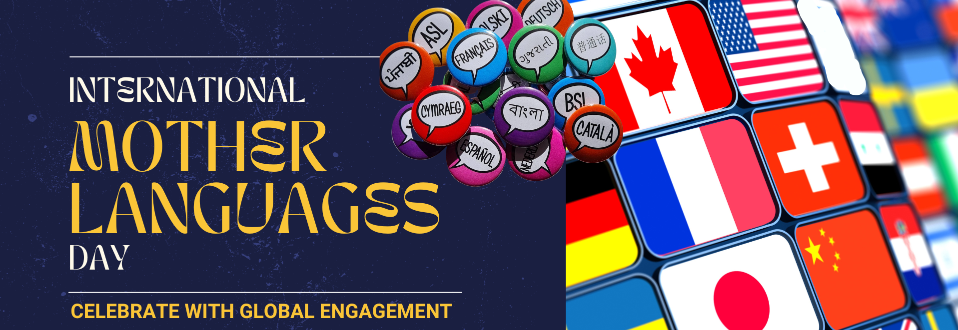 Decorative; Mother Languages Day Promotion with flags