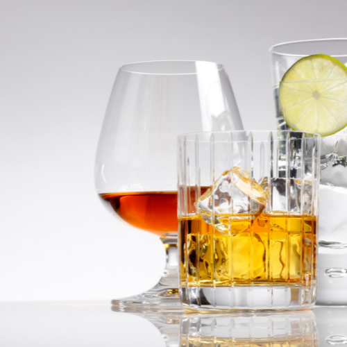 Alcoholic beverages in glassware 