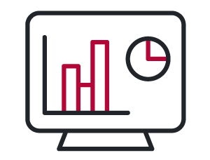 Icon of computer screen with a line graph and pie chart