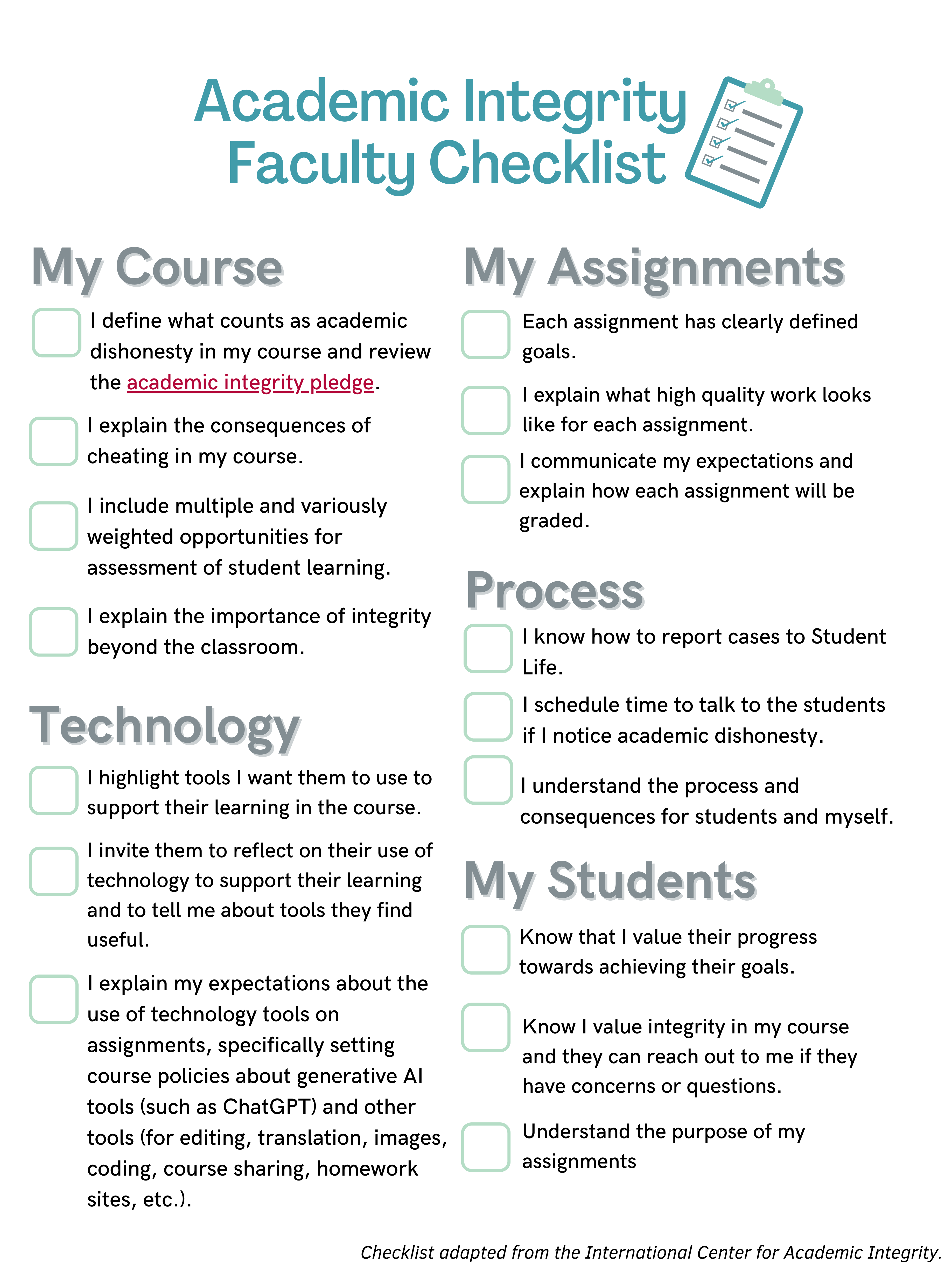 image form of academic integrity checklist