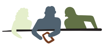 Doodle of three people sitting at a table.